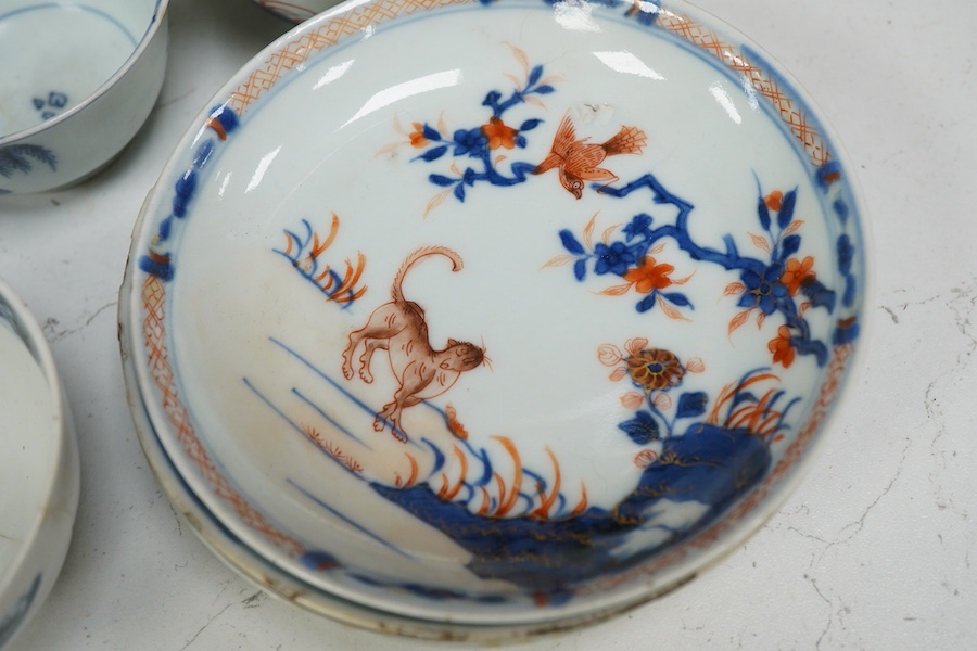 A collection of 18th century and later Chinese porcelain to include tea bowls and saucers and a large dish (a.f), largest 33cm in diameter